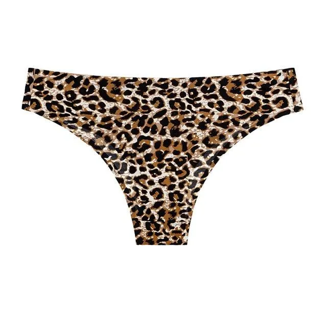 1 Piece Women's Panties Underwear Seamless Sports Leopard T-back G-string Thongs Ice Silk Briefs