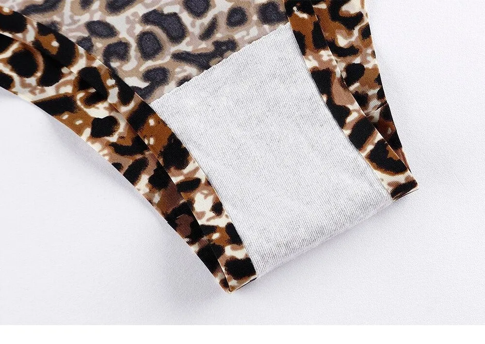 1 Piece Women's Panties Underwear Seamless Sports Leopard T-back G-string Thongs Ice Silk Briefs