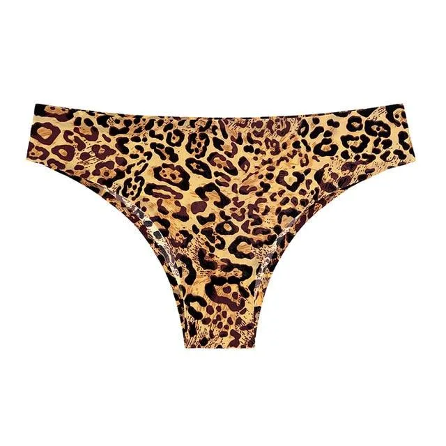 1 Piece Women's Panties Underwear Seamless Sports Leopard T-back G-string Thongs Ice Silk Briefs