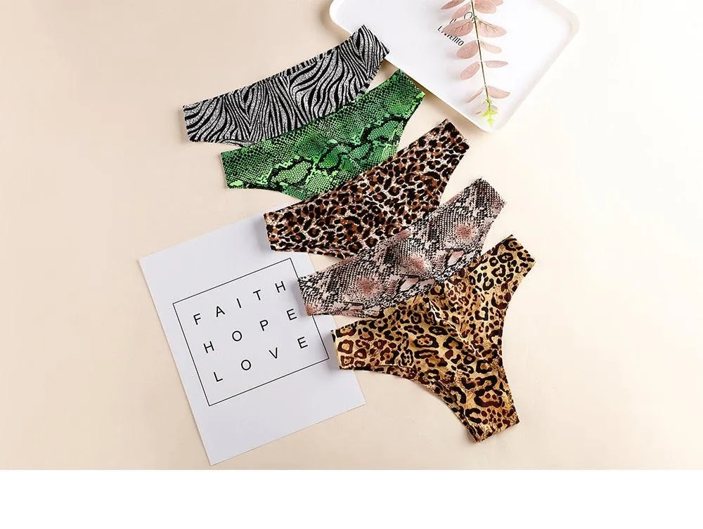 1 Piece Women's Panties Underwear Seamless Sports Leopard T-back G-string Thongs Ice Silk Briefs