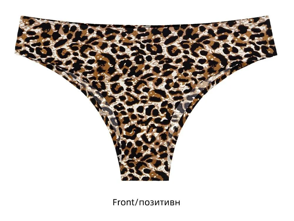 1 Piece Women's Panties Underwear Seamless Sports Leopard T-back G-string Thongs Ice Silk Briefs