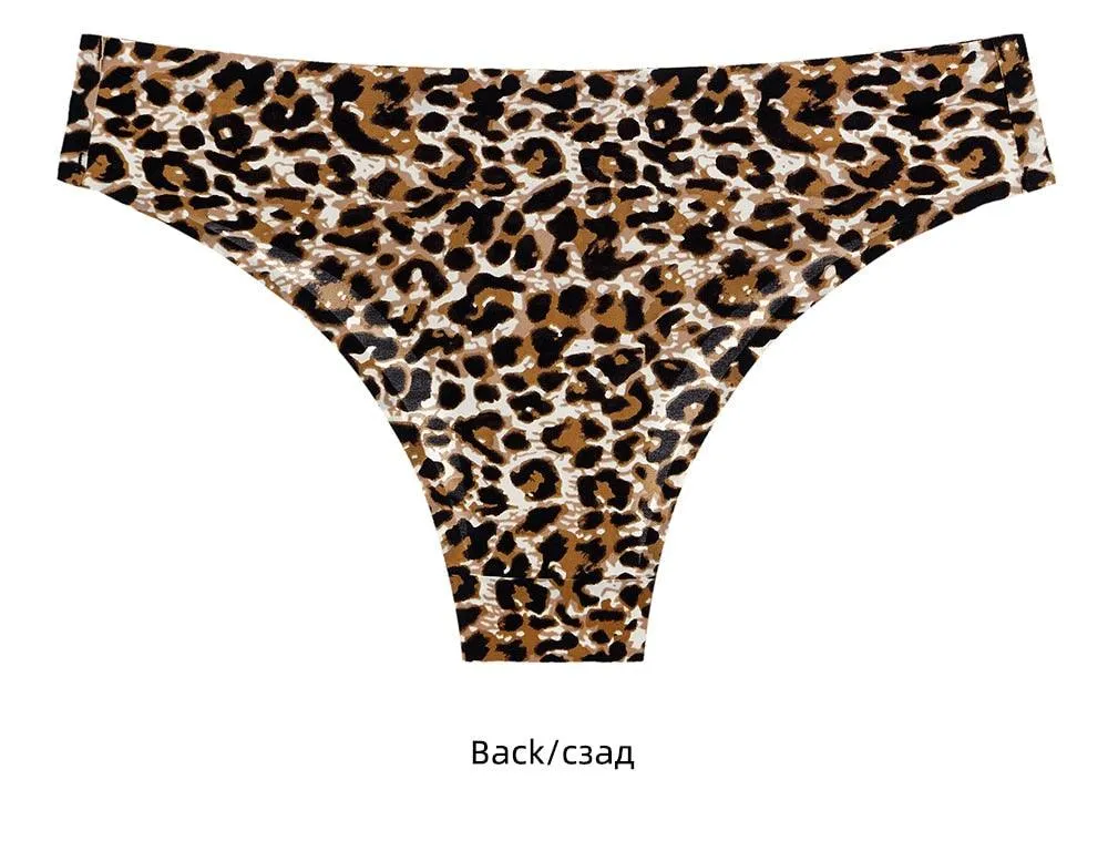 1 Piece Women's Panties Underwear Seamless Sports Leopard T-back G-string Thongs Ice Silk Briefs