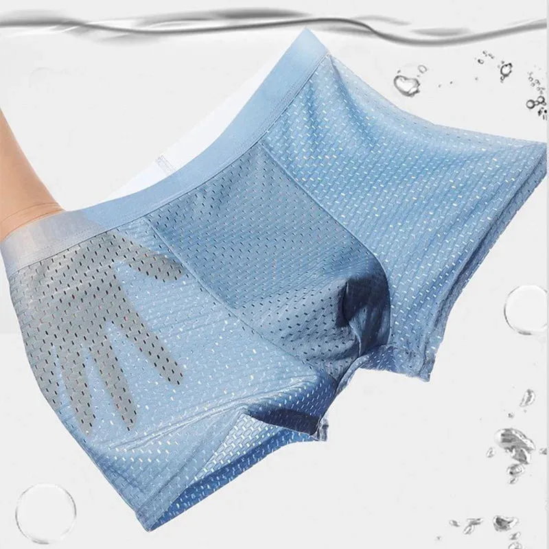 10Pcs/Set Men's Underwear Ice Silk Men Boxer Shorts Breathable Mesh Boxershorts Seamless Male Underpants Plus Size 4XL 5XL