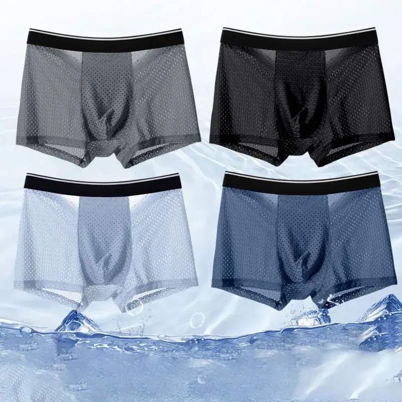 10Pcs/Set Men's Underwear Ice Silk Men Boxer Shorts Breathable Mesh Boxershorts Seamless Male Underpants Plus Size 4XL 5XL