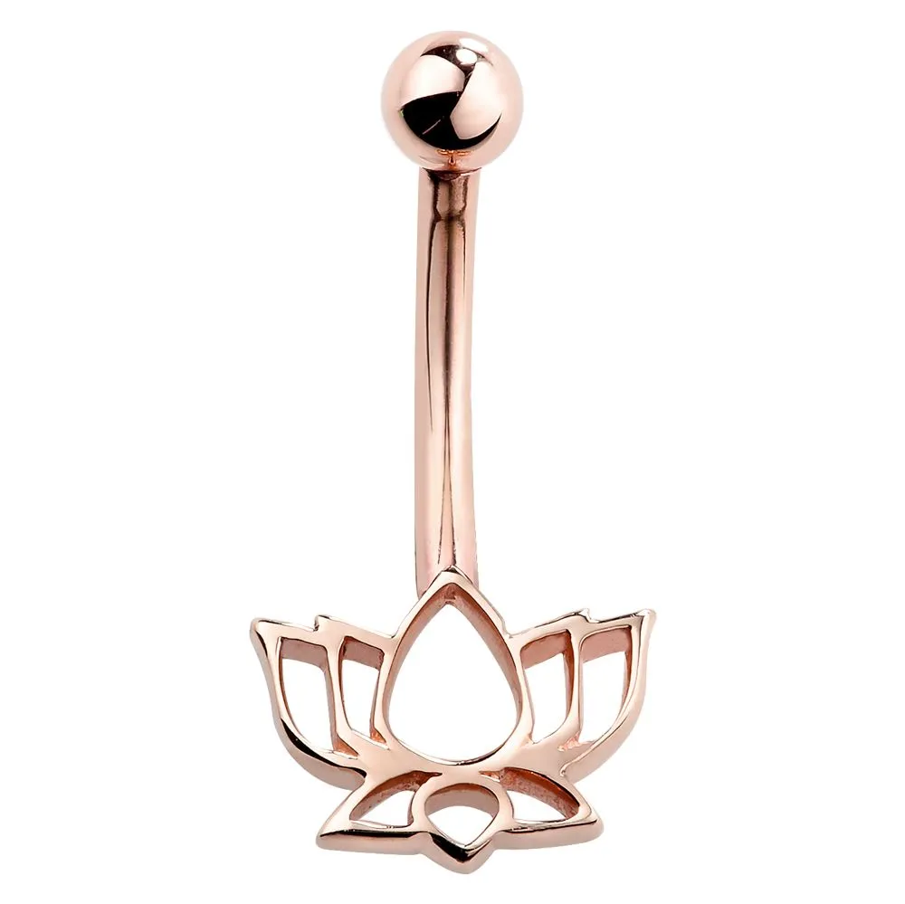 14K Rose Gold Lotus Flower Belly Bar