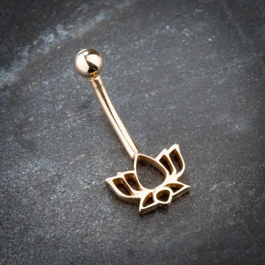 14K Rose Gold Lotus Flower Belly Bar