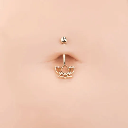 14K Rose Gold Lotus Flower Belly Bar