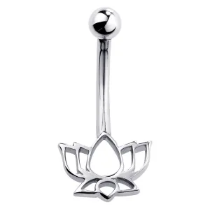 14K White Gold Lotus Flower Belly Bar