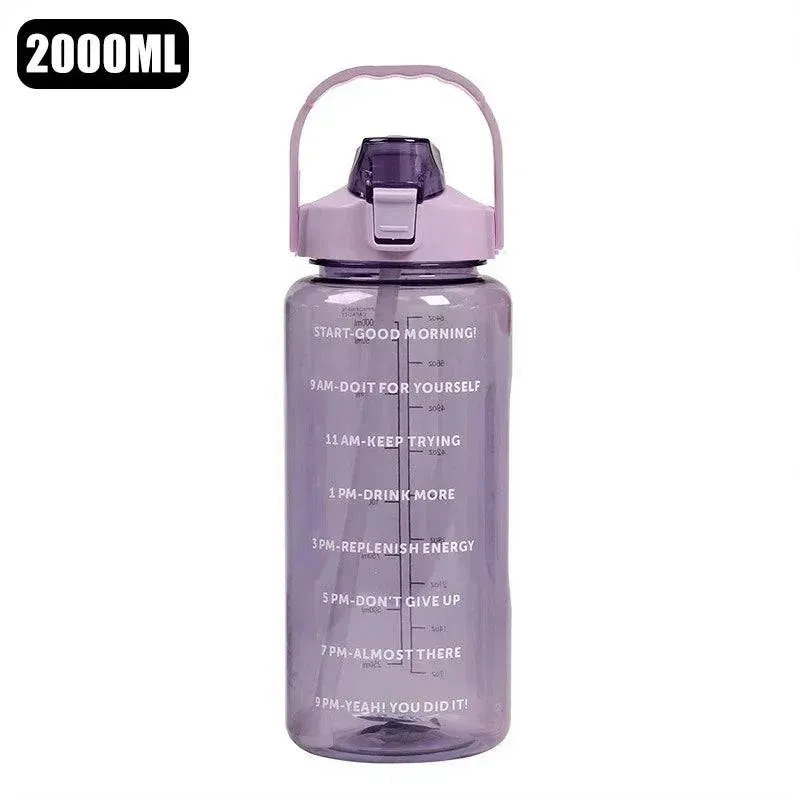 2 Liters Straw Plastic Water Bottle Large Portable Travel Bottle Sports Fitness Cup High Value Big Fat Cup Adult Universal