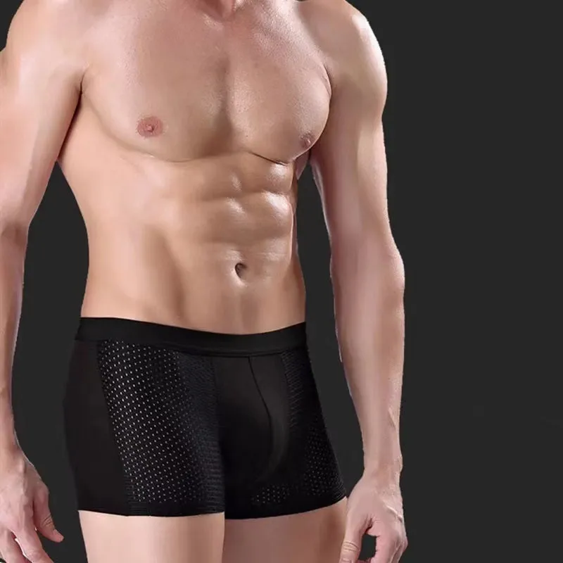 3 Pack Men's Boxer Briefs Ice Silk Mesh Breathable Underwear