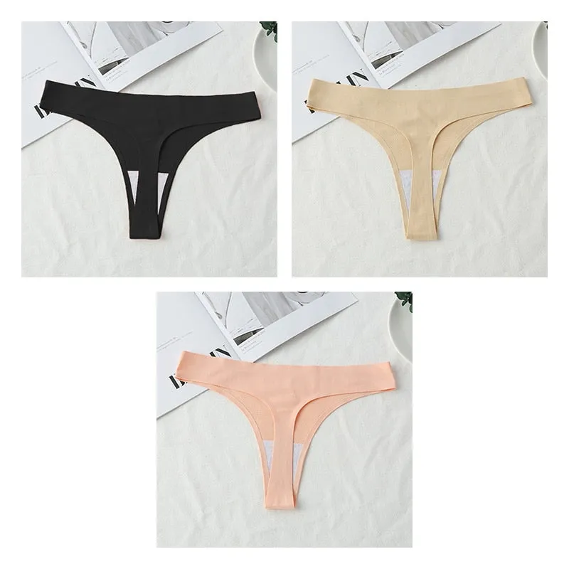 3 pack Seamless Thongs Women Underwear Ice Silk Sexy Sports Panties  T-back Solid Panties Intimates Lingerie