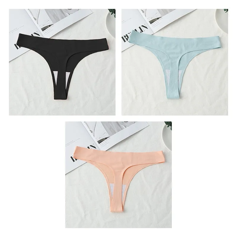 3 pack Seamless Thongs Women Underwear Ice Silk Sexy Sports Panties  T-back Solid Panties Intimates Lingerie