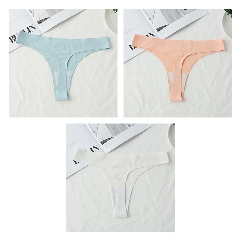 3 pack Seamless Thongs Women Underwear Ice Silk Sexy Sports Panties  T-back Solid Panties Intimates Lingerie