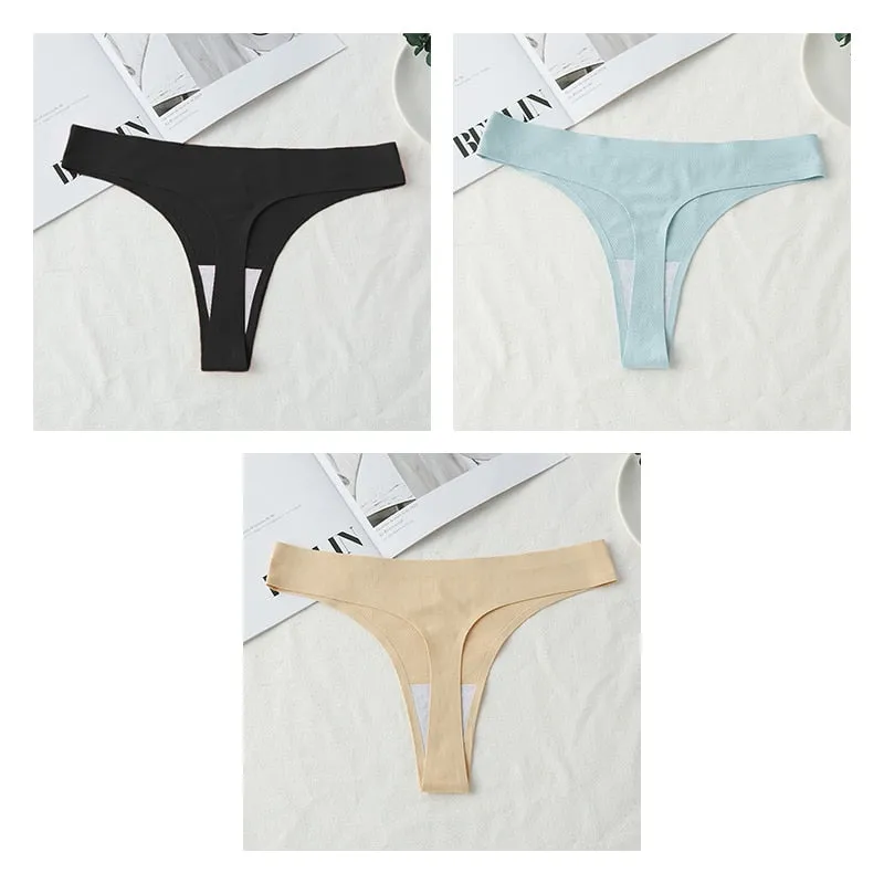 3 pack Seamless Thongs Women Underwear Ice Silk Sexy Sports Panties  T-back Solid Panties Intimates Lingerie