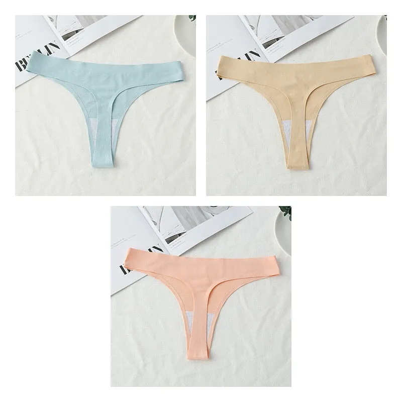 3 pack Seamless Thongs Women Underwear Ice Silk Sexy Sports Panties  T-back Solid Panties Intimates Lingerie