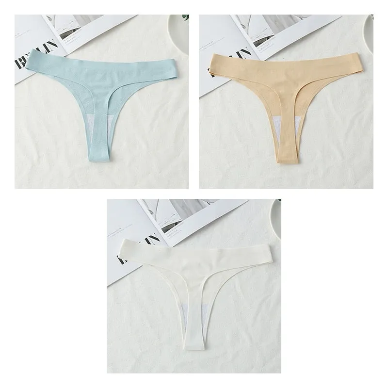 3 pack Seamless Thongs Women Underwear Ice Silk Sexy Sports Panties  T-back Solid Panties Intimates Lingerie