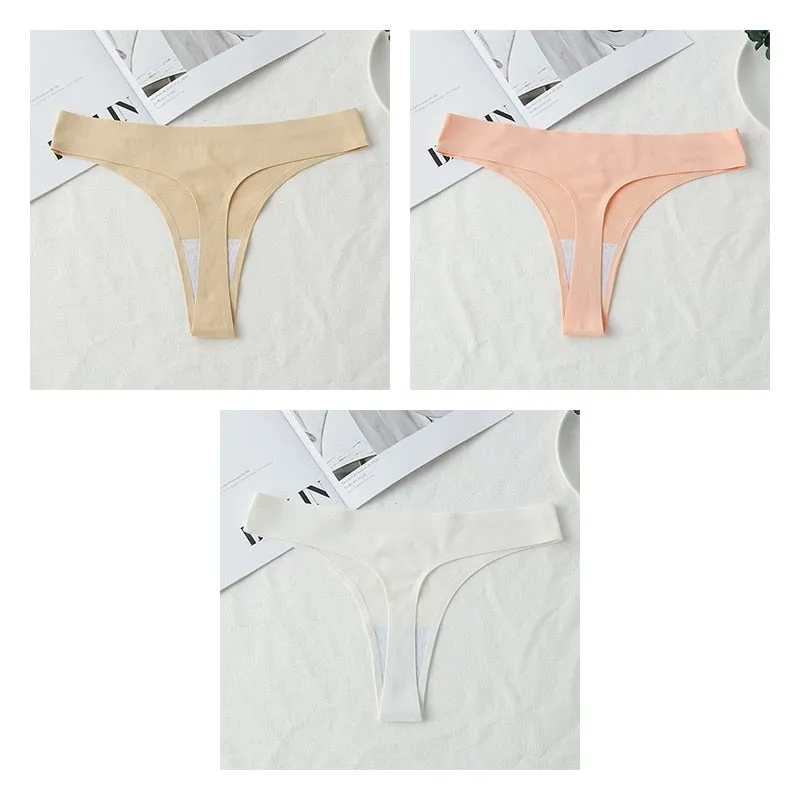 3 pack Seamless Thongs Women Underwear Ice Silk Sexy Sports Panties  T-back Solid Panties Intimates Lingerie