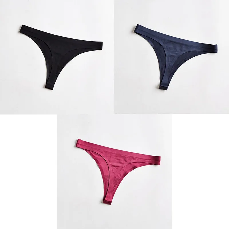 3 pack Thongs Seamless Underwear Sports Panty T-back G-string Underwear Ice Silk Ladies Underpants