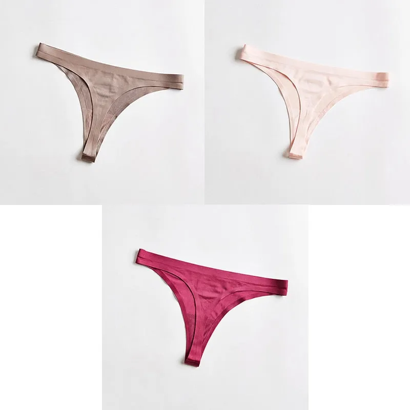 3 pack Thongs Seamless Underwear Sports Panty T-back G-string Underwear Ice Silk Ladies Underpants