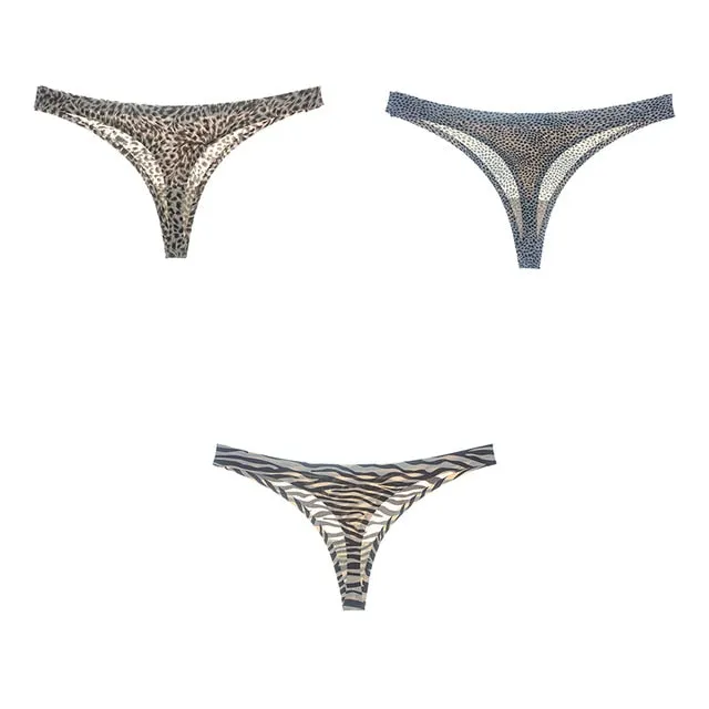 3 Pack Underwear Seamless Ice Silk Sports T-back Print Soft High Quality G-string Thong Ladies Panties