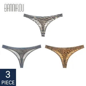 3 Pack Underwear Seamless Ice Silk Sports T-back Print Soft High Quality G-string Thong Ladies Panties