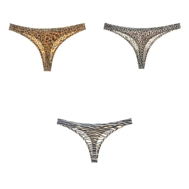 3 Pack Underwear Seamless Ice Silk Sports T-back Print Soft High Quality G-string Thong Ladies Panties