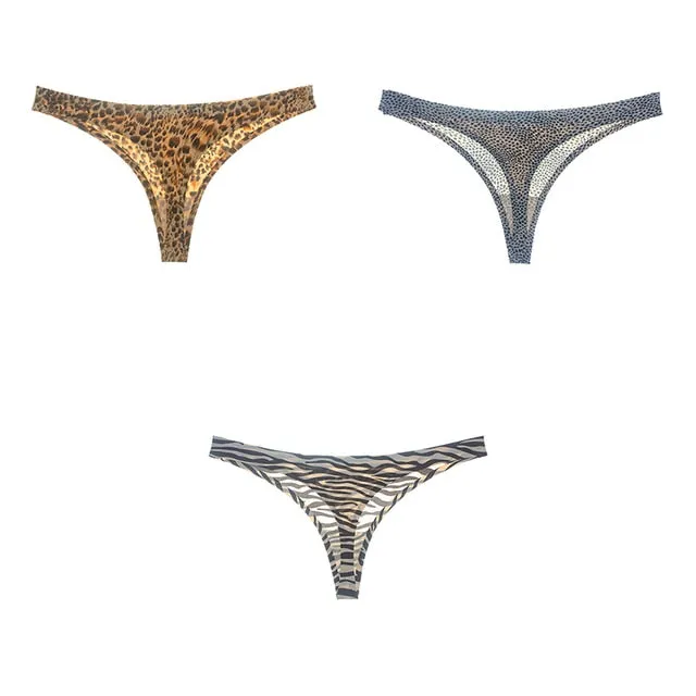 3 Pack Underwear Seamless Ice Silk Sports T-back Print Soft High Quality G-string Thong Ladies Panties