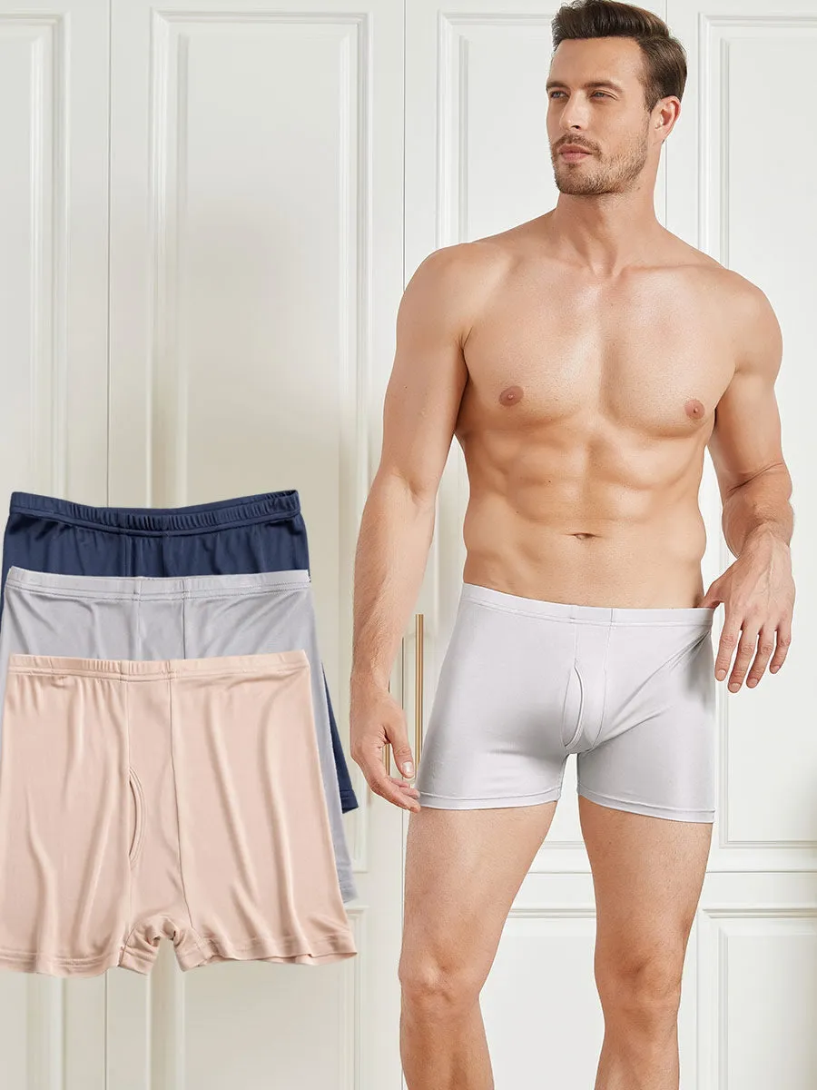 3Pcs Mulberry Silk Knitted Open Front Boxer Briefs for Men