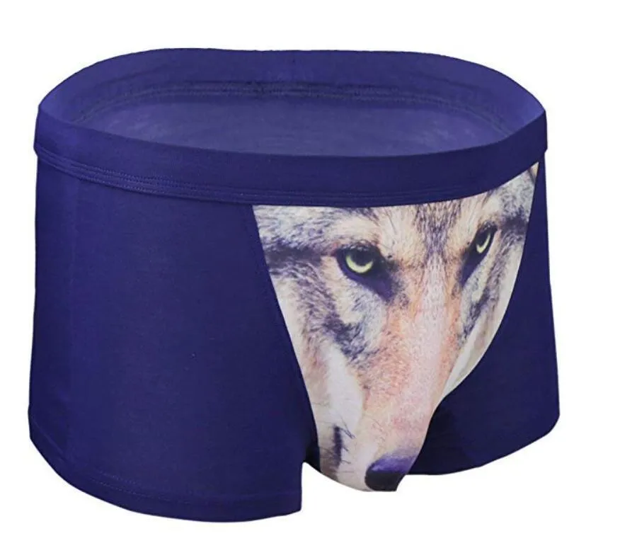 4 Pack Adult Mens 3D Wolf Eagle Boxer Briefs Animal Print Underwear Shorts Pants