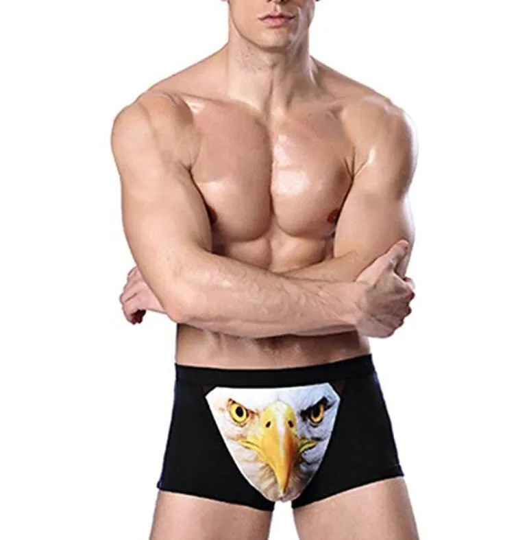 4 Pack Adult Mens 3D Wolf Eagle Boxer Briefs Animal Print Underwear Shorts Pants