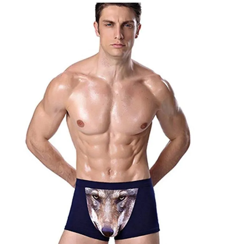 4 Pack Adult Mens 3D Wolf Eagle Boxer Briefs Animal Print Underwear Shorts Pants