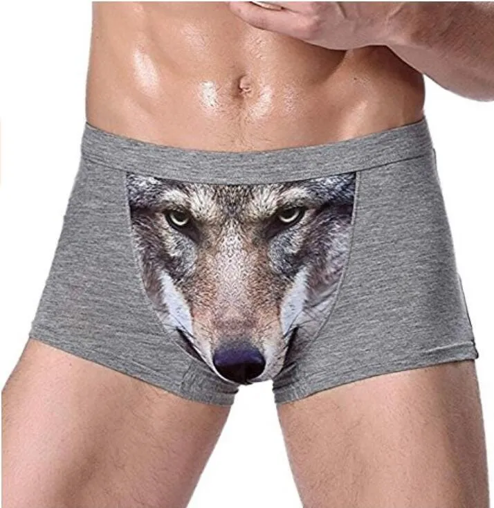 4 Pack Adult Mens 3D Wolf Eagle Boxer Briefs Animal Print Underwear Shorts Pants