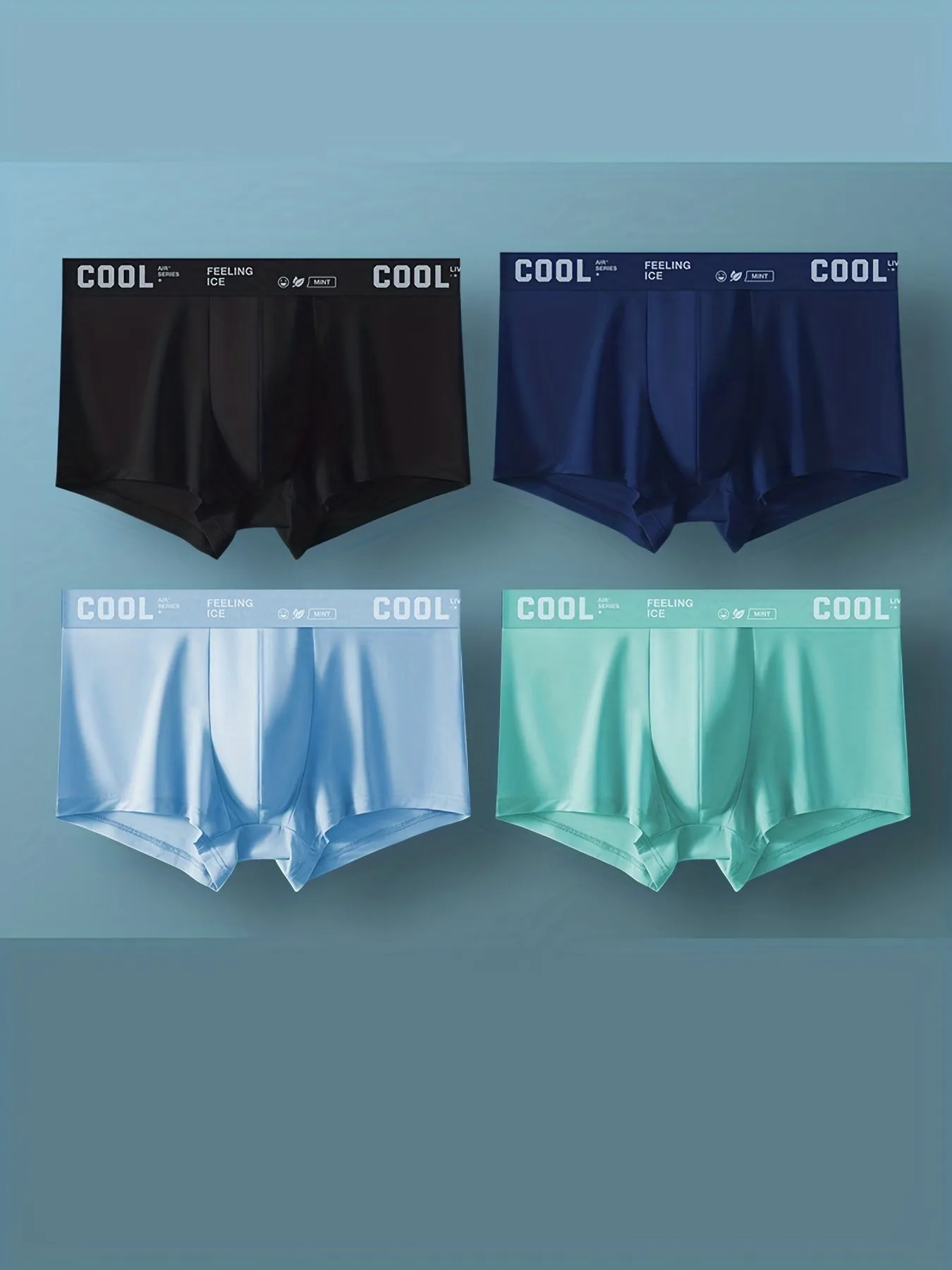 4-Pack Men's Ice Silk Cool Underwear - Breathable Antibacterial Boxer Briefs, Ultra-Thin Soft Elastic Trunks