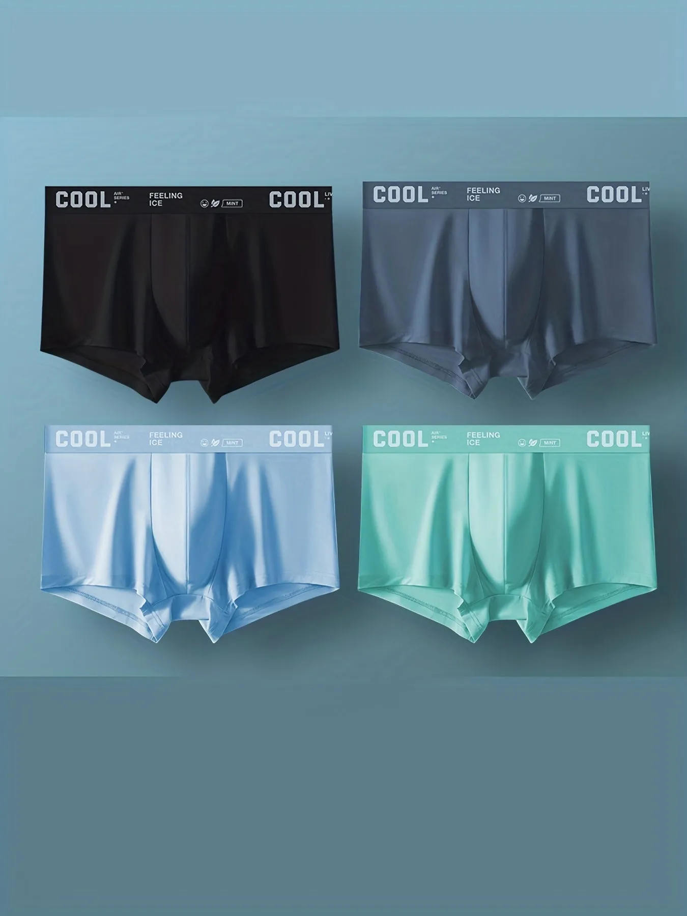 4-Pack Men's Ice Silk Cool Underwear - Breathable Antibacterial Boxer Briefs, Ultra-Thin Soft Elastic Trunks