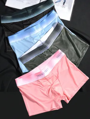 4pcs Men's Iced Silk Breathable Soft Comfortable Quick-drying Elastic Fashion Boxer Briefs