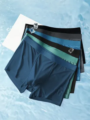 6pcs Solid Color Ice Silk Boxer Briefs, Breathable Thin Men's Ice Silk Underwear For Daily Wear