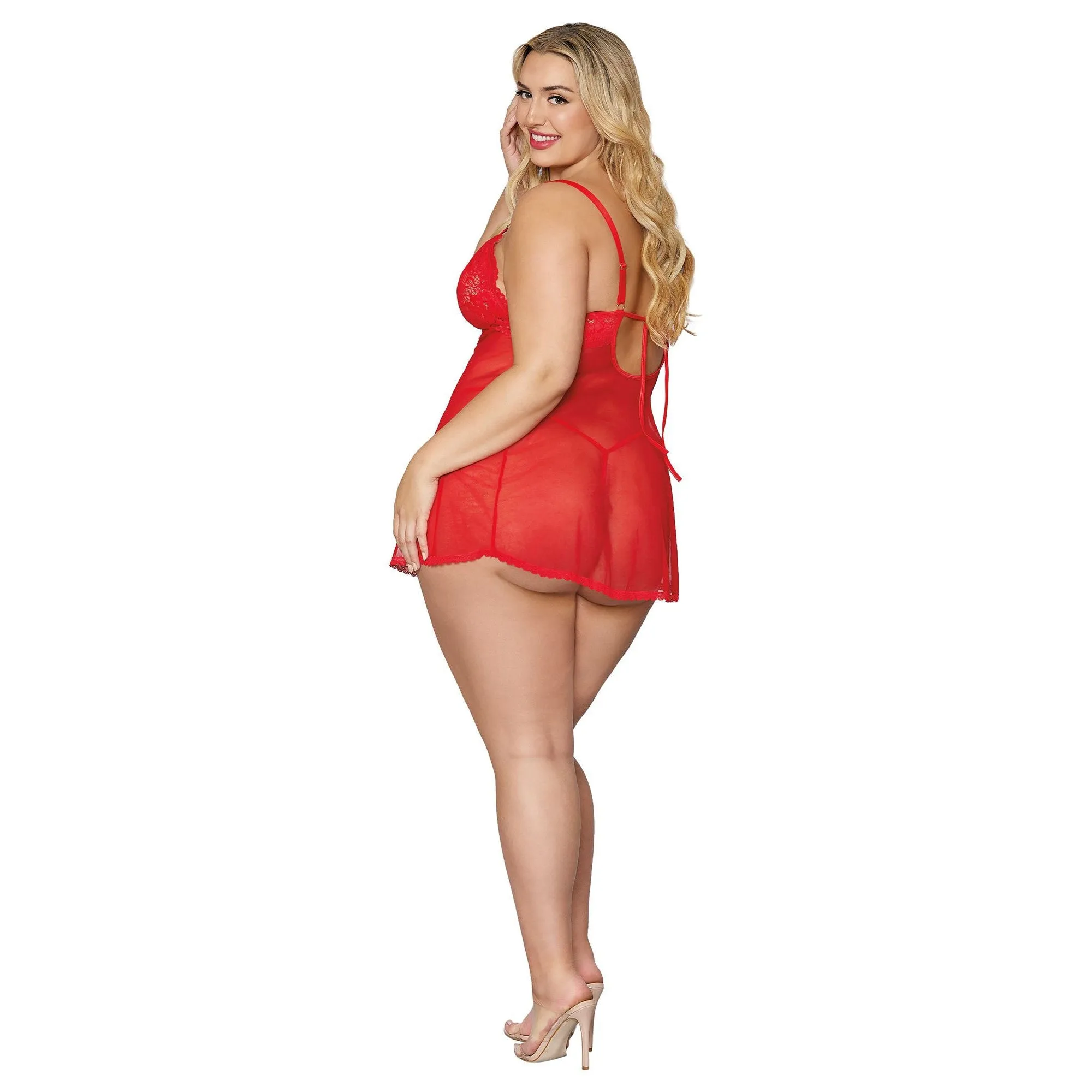 Babydoll and G-String - Queen Size - Lipstick Red