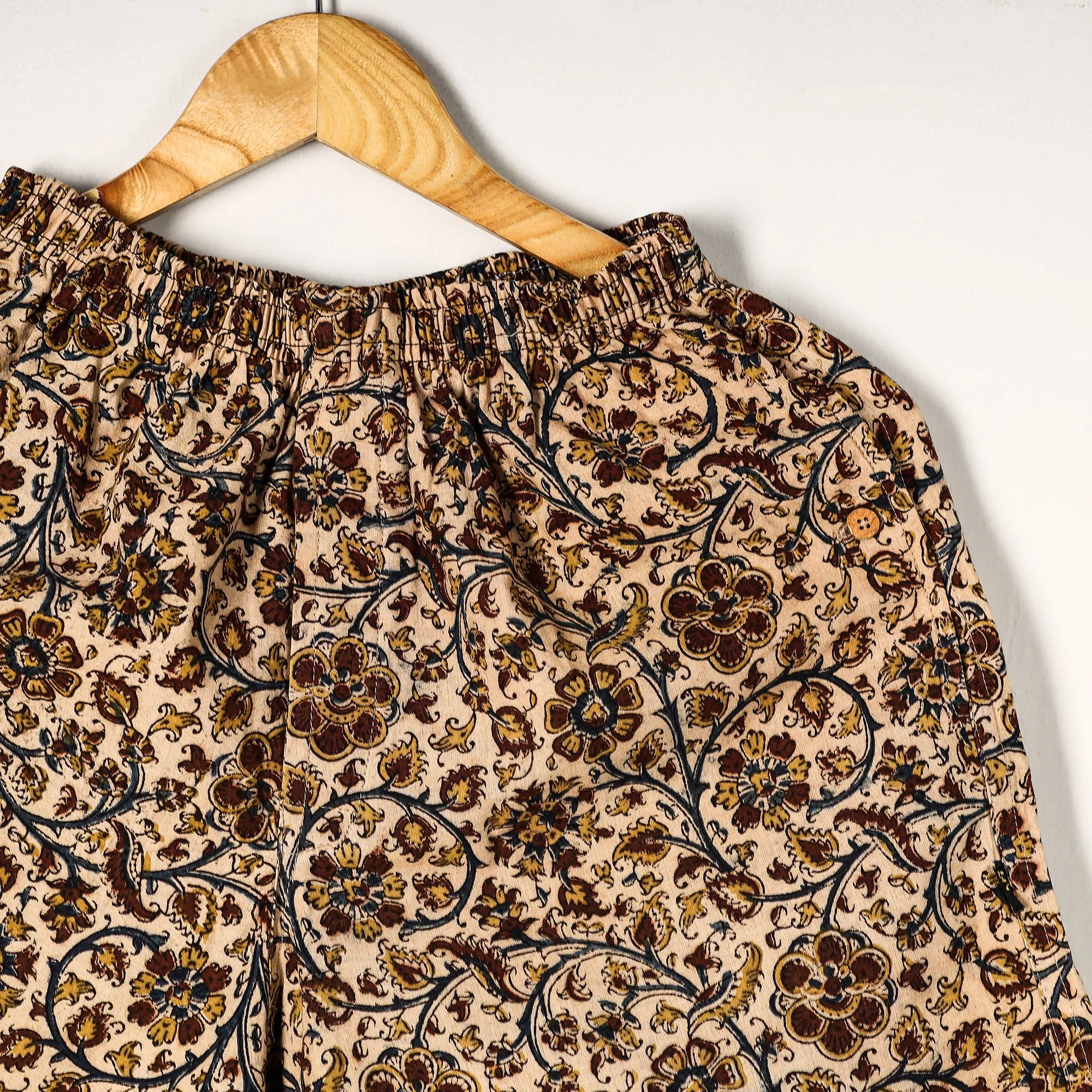 Beige - Kalamkari Block Printed Cotton Unisex Boxer/Shorts