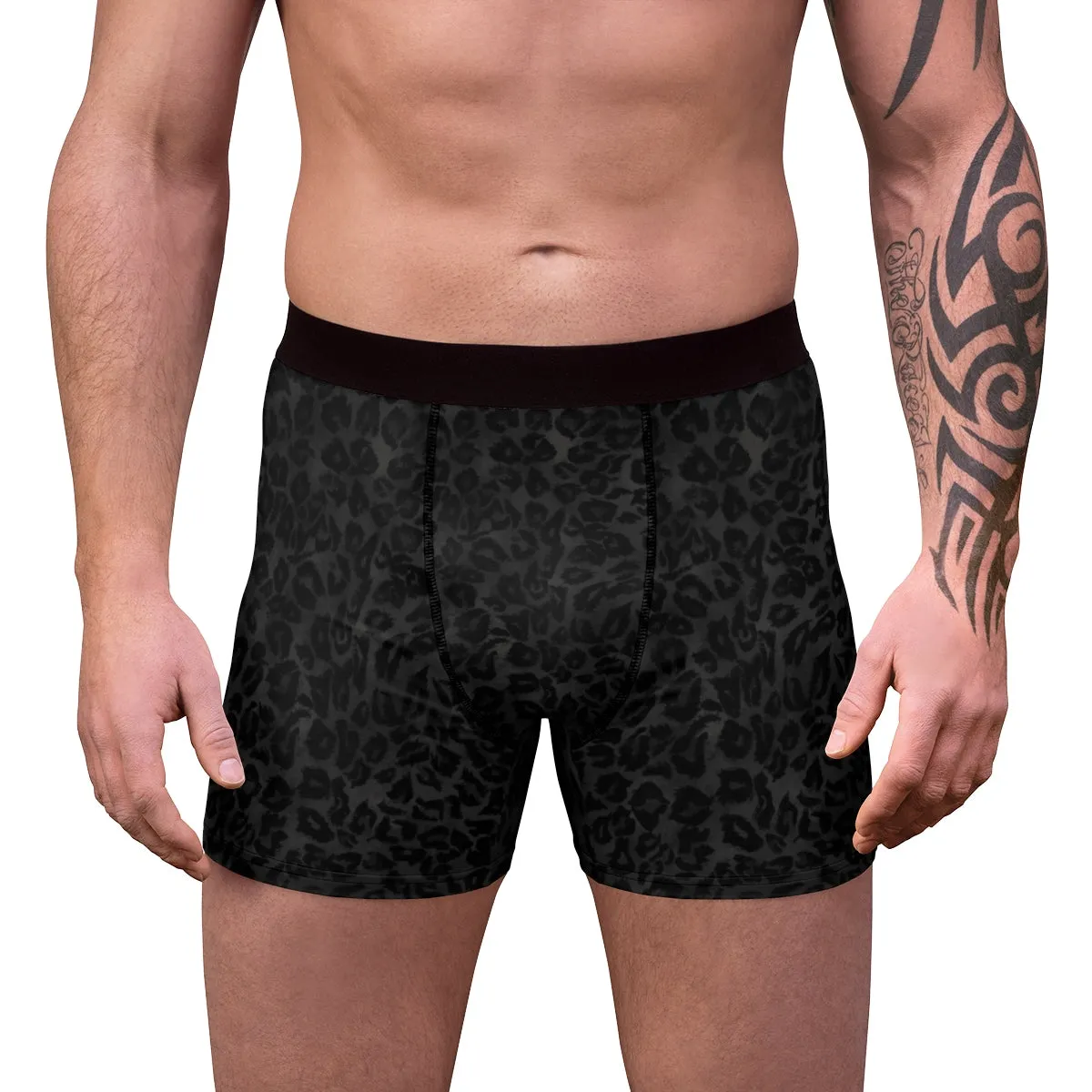 Black Leopard Men's Undies, Wild Animal Print Sexy Boxer Briefs Underwear (US Size: XS-3XL)