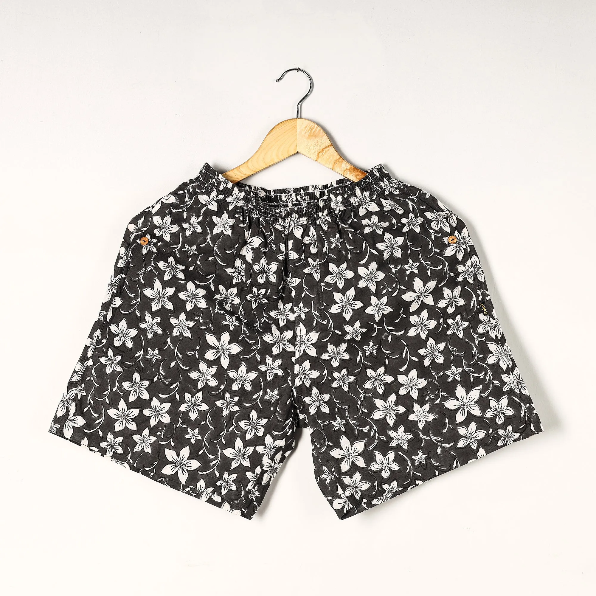 Black - Sanganeri Block Printed Cotton Unisex Boxer/Shorts