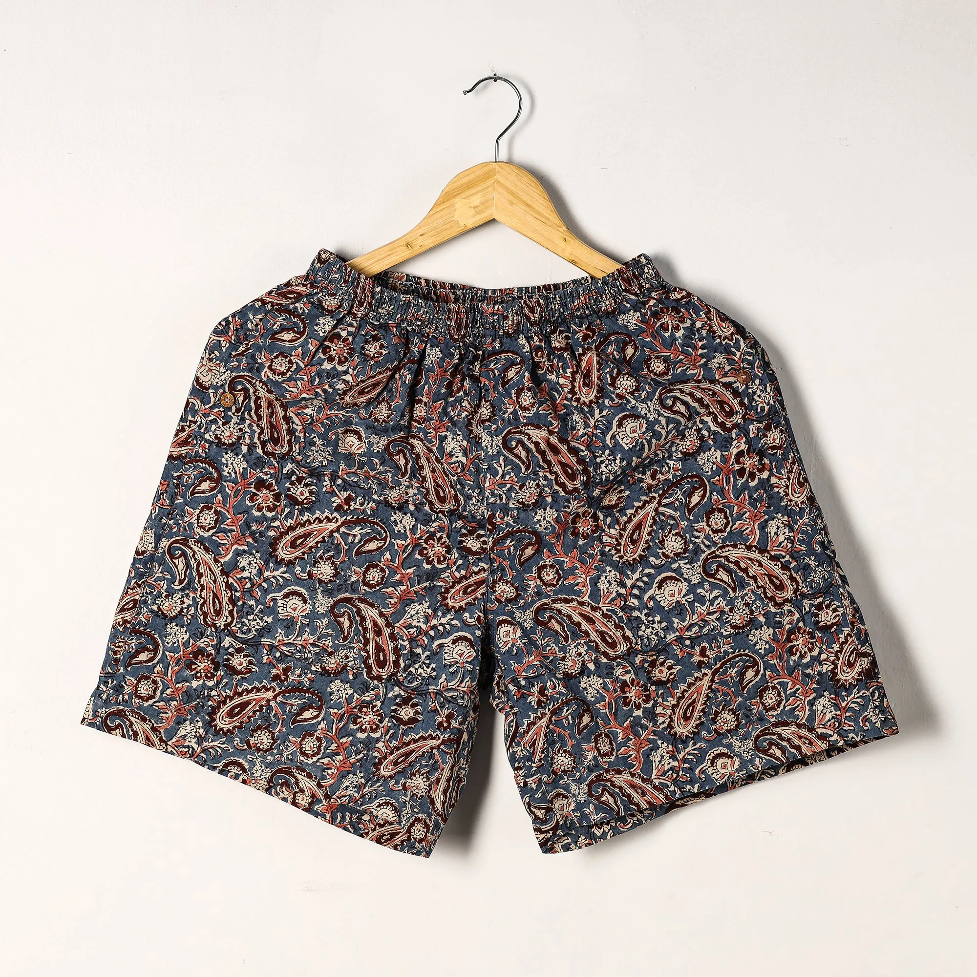 Blue - Kalamkari Block Printed Cotton Unisex Boxer/Shorts