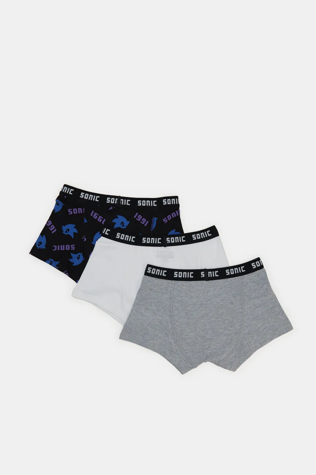 Boys Assorted Solid And Sonic Boxer Brief Set (Pack of 3)