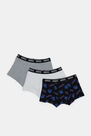 Boys Assorted Solid And Sonic Boxer Brief Set (Pack of 3)