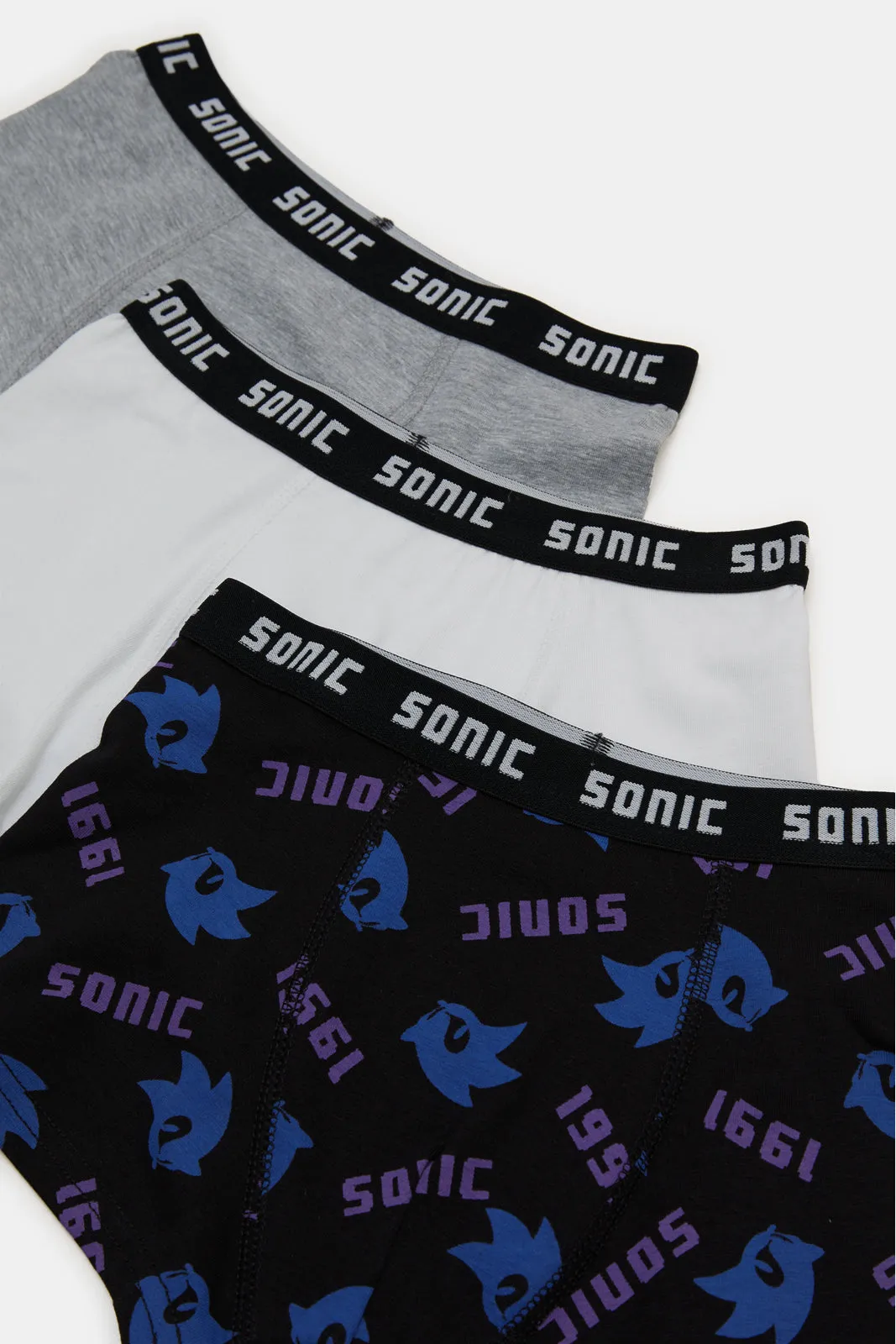 Boys Assorted Solid And Sonic Boxer Brief Set (Pack of 3)