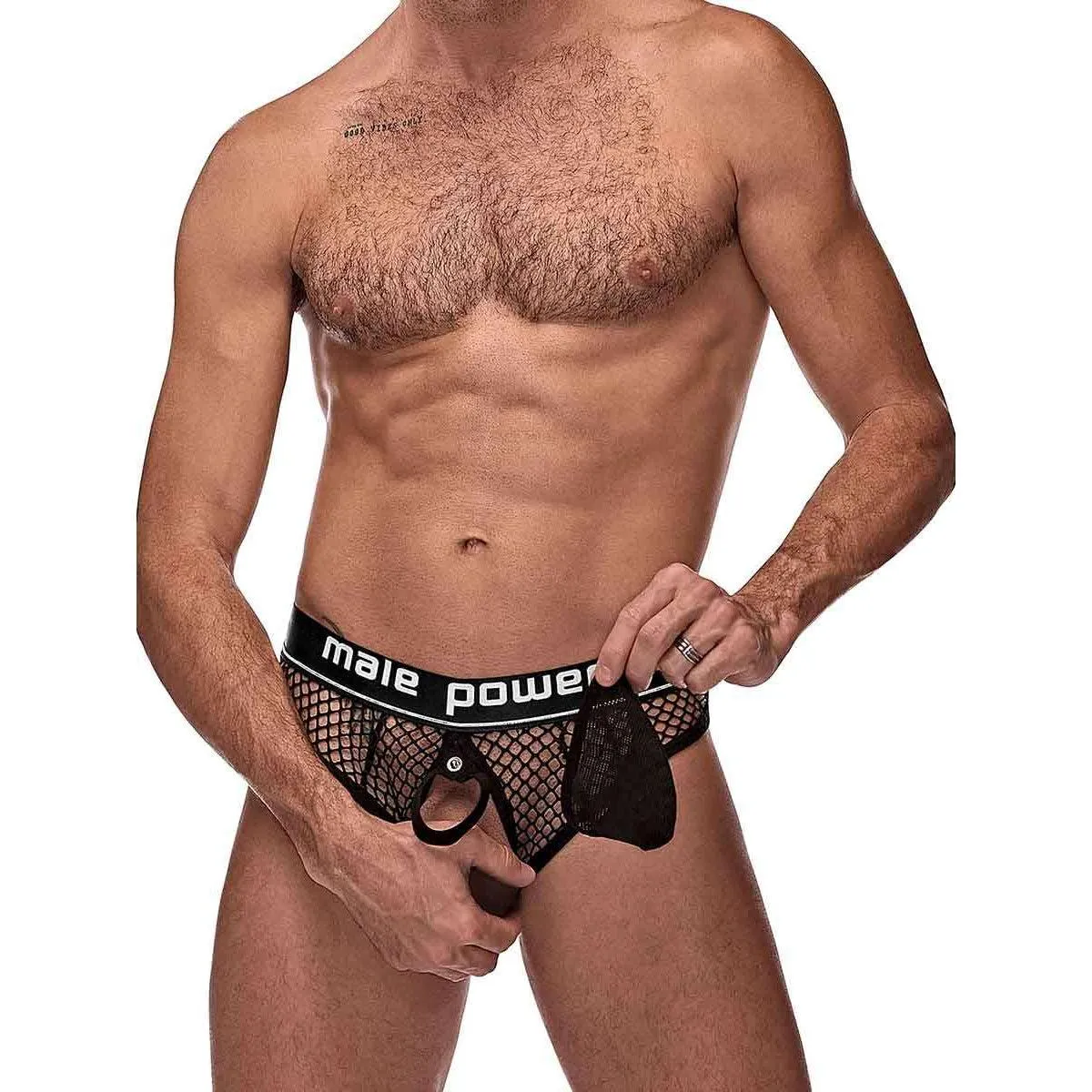 Large/Extra Large Black Cockpit Net Cock Ring Mens Thong