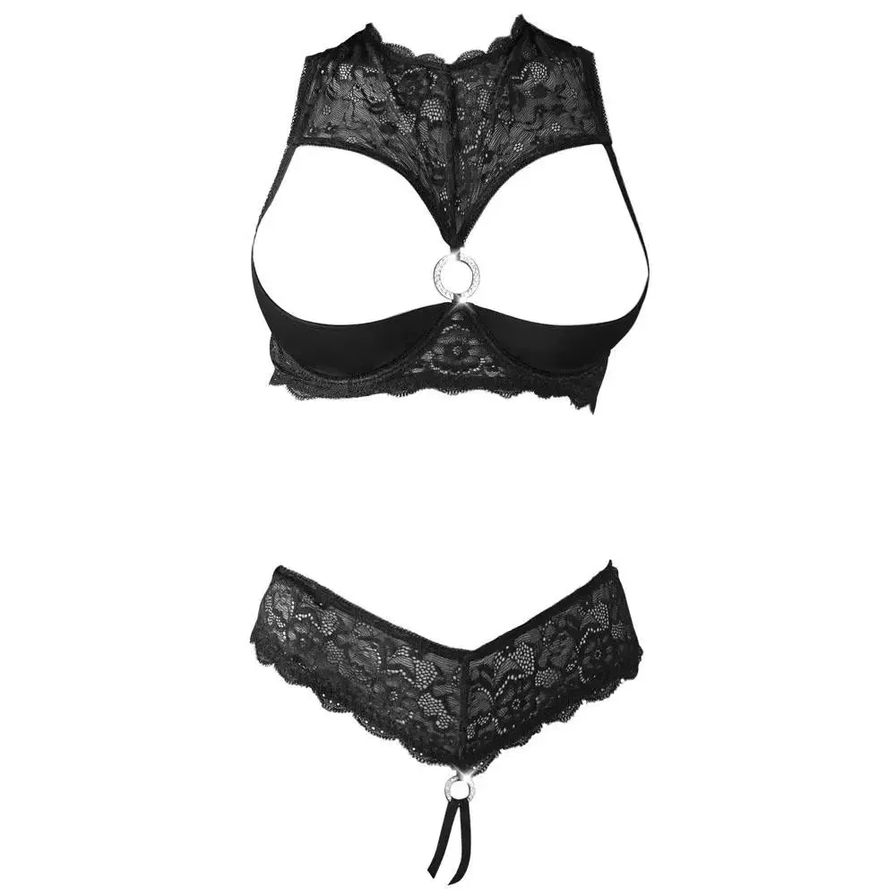 Cottelli Stretchy Black Sexy Shelf Bra and String