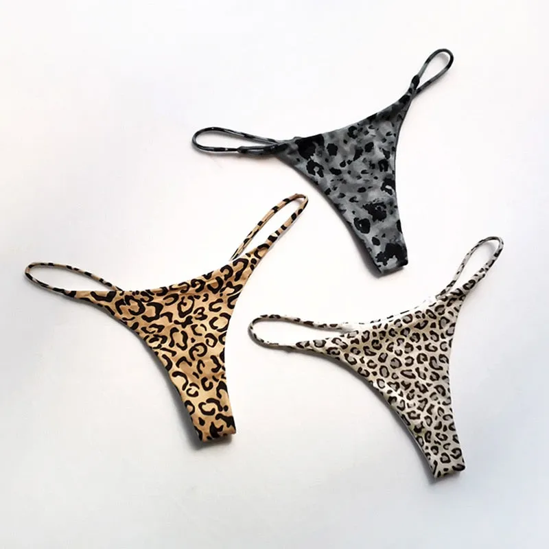 Cotton G String Leopard Print Panties Briefs Thong Low Waist T-back Bikini Underwear Seamless Lingerie