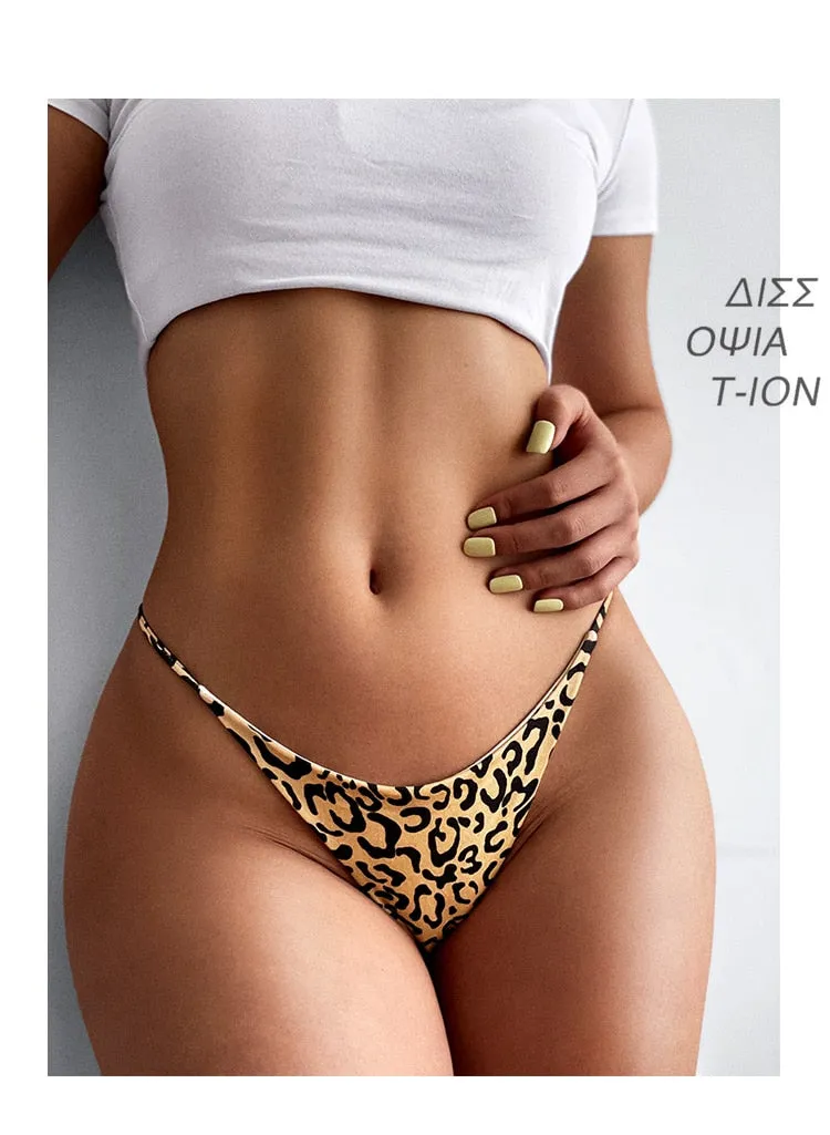 Cotton G String Leopard Print Panties Briefs Thong Low Waist T-back Bikini Underwear Seamless Lingerie