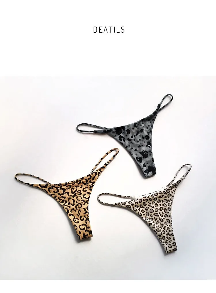 Cotton G String Leopard Print Panties Briefs Thong Low Waist T-back Bikini Underwear Seamless Lingerie