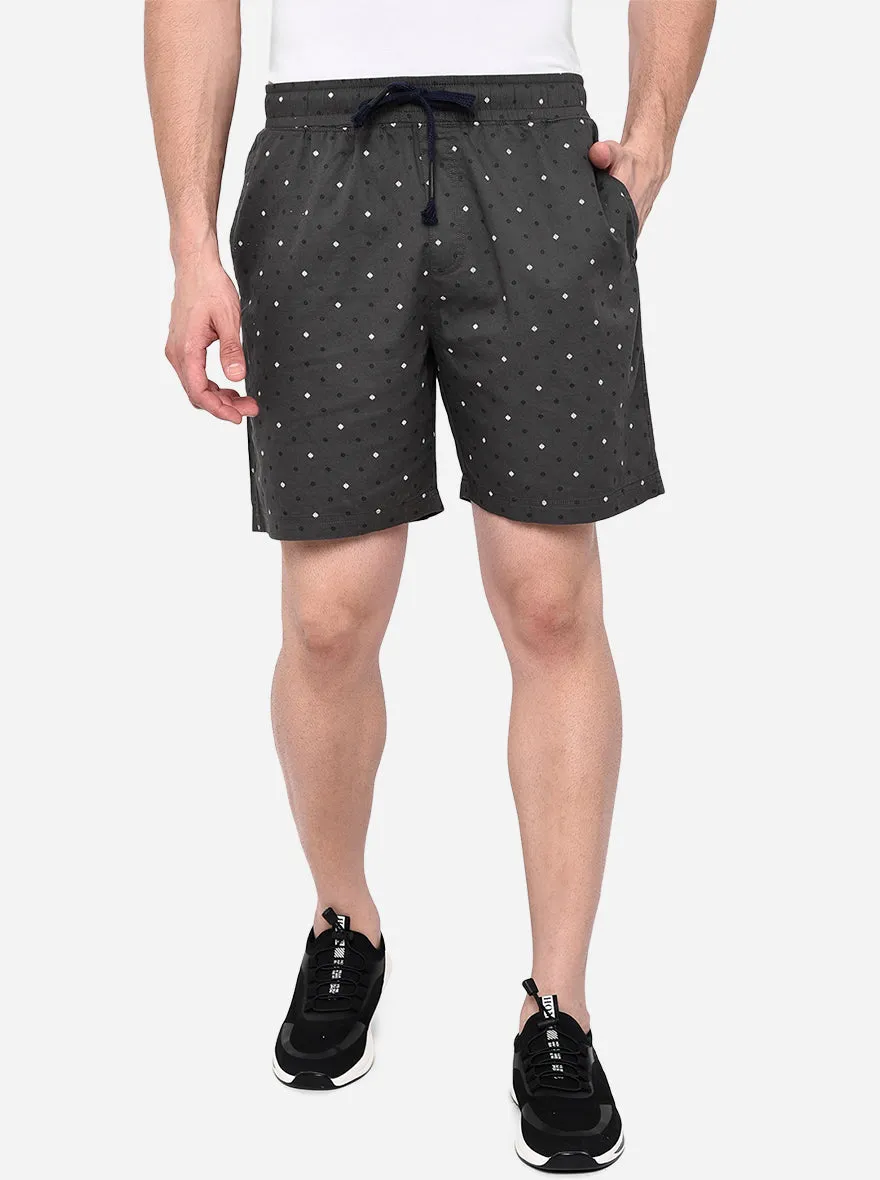 Dark Grey Printed Regular Fit Shorts | JadeBlue